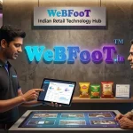 An illustrative banner featuring the WeBFooT logo, a shopping cart icon, a shopping bag, and product displays, representing retail and inventory management solutions.