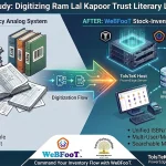 Architectural diagram illustrating the transition of Ram Lal Kapoor Trust from manual pen-and-paper ledgers to WeBFooT Stock-Inventory OS, featuring TolsTeK Host, DigitalOcean cloud sync, and unified EAN/ISBN tracking.