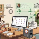 Solo entrepreneur Priyanka Sharma formulating organic hair growth oil in a workspace with an offline WeBFooT retail ERP dashboard, featuring labeled raw material pouches and shipping boxes.